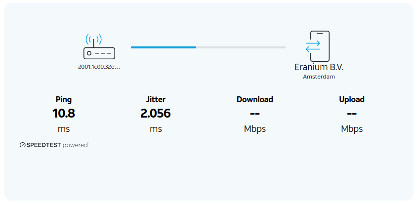 The AT&T speed test displays only at the end of each subtest the measured value