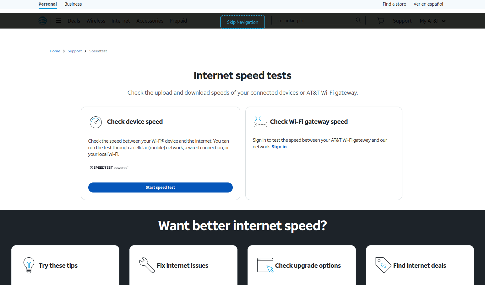 The AT&T speed test has a neat Skip Navigation button