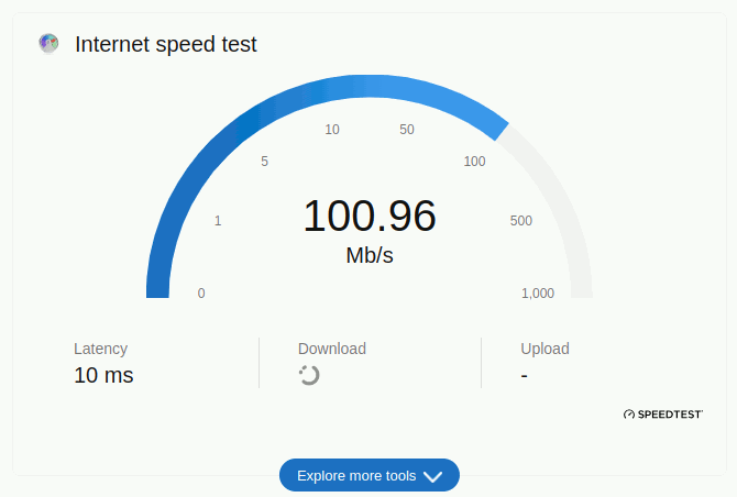 Bing's Internet speed test while running