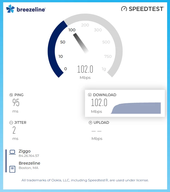 The Breezeline speed test is an Ookla clone that starts automatically