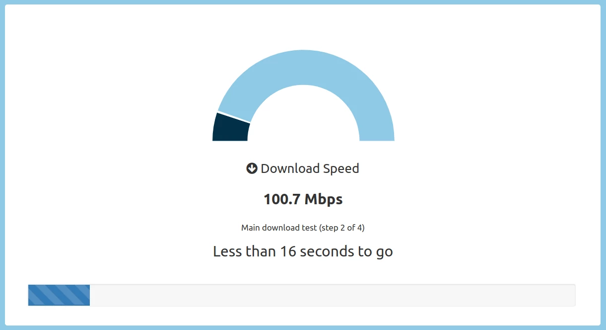 The Broadband Genie speed test promises that step 2 (the main download test) requires 16 seconds or less