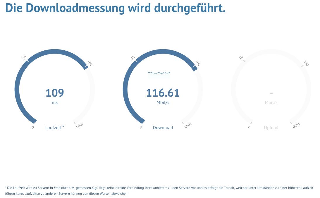 The Breitbandmessung speed test while testing the download speed