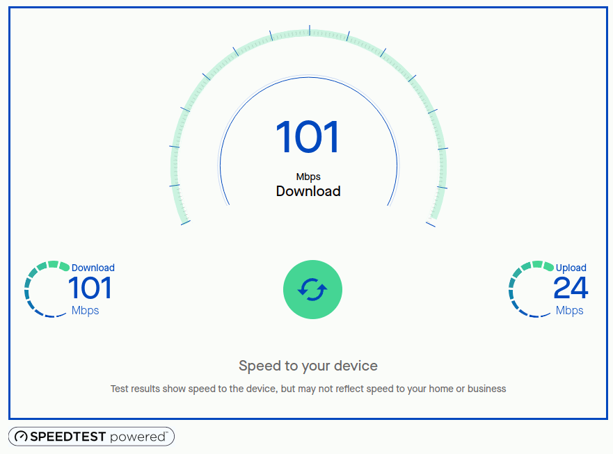 When finished the CenturyLink speed test shows the download speed in the gauge