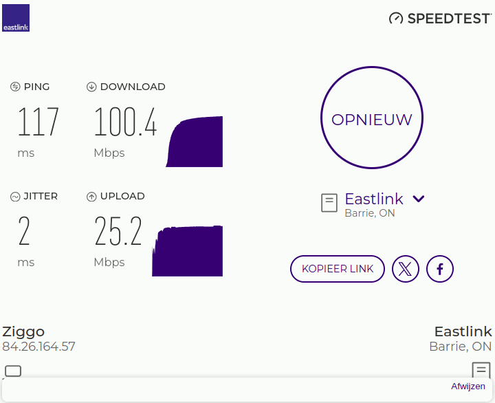 The Eastlink speed test is a standard Ookla Speedtest