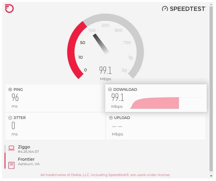 The Frontier Internet Speed Test Tool used the color red where possible