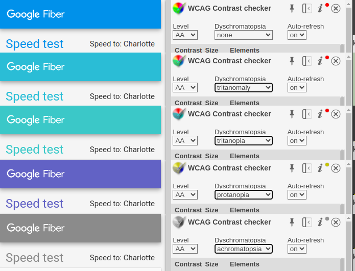 Some examples Google Fiber with several simulations of color blindness