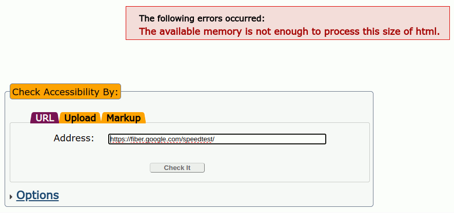 AChecker showing the error: The available memory is not enough to process this size of html