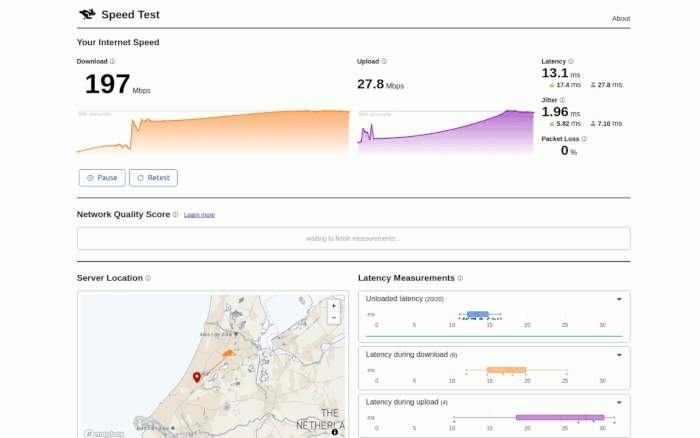 The home page of the Cloudflare speed test