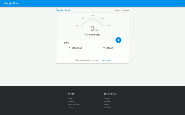 The home page of Google Fiber