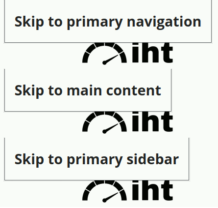 The Internet Health Test has 3 skip links options: Skip to primary navigation, Skip to main content and Skip to primary sidebar