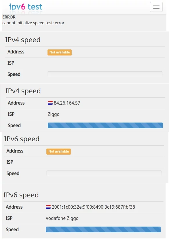 All possible error of the IPv6 Test speed test shown in one image