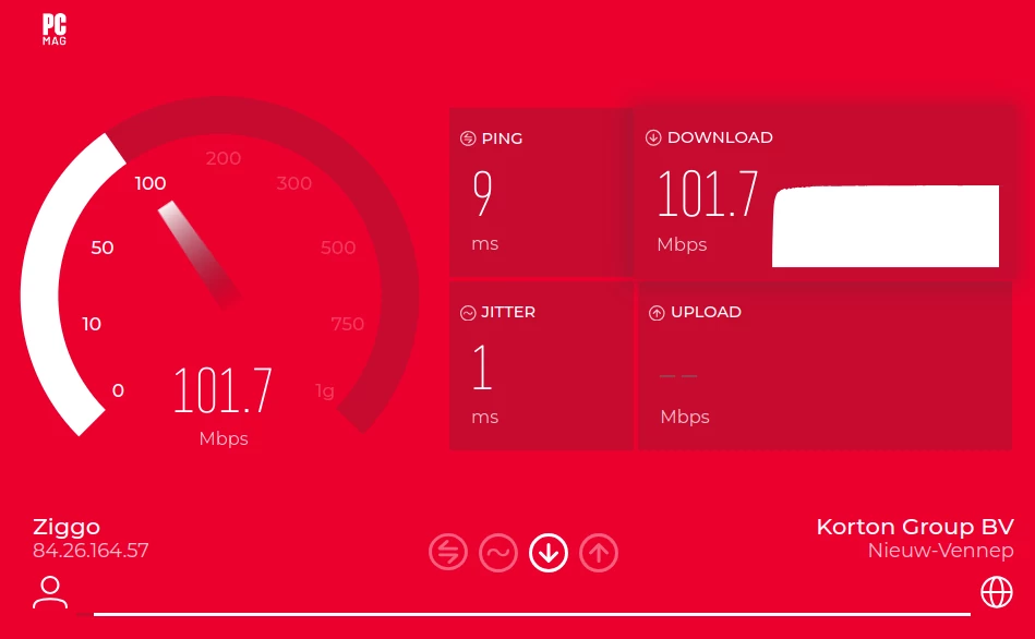 The PCMag speed test is a standard Ookla clone styled in PCMag's red