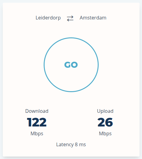 The result page of the RealSpeeds speed test