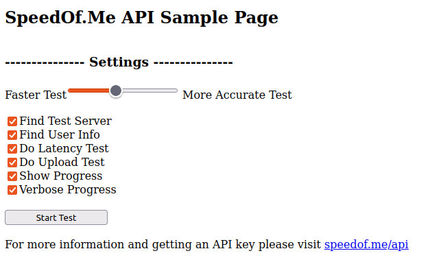 The default settings of the SpeedOf.Me API Sample Page