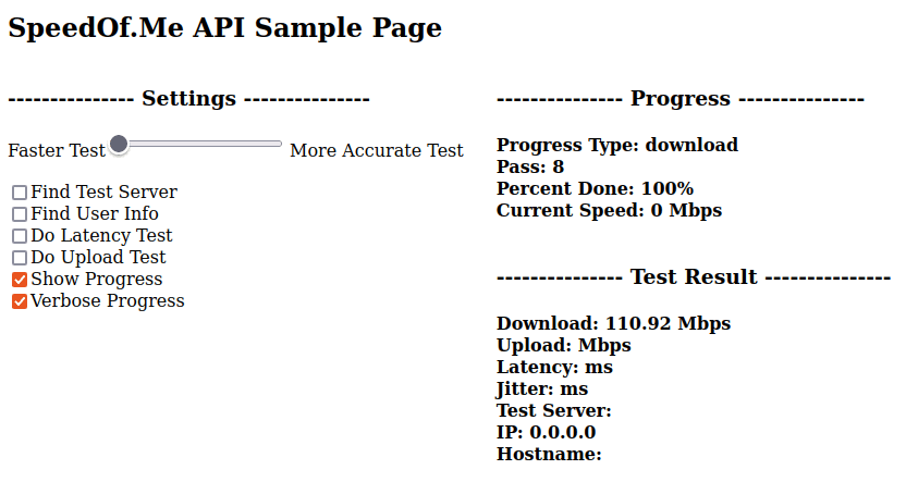 The results of the SpeedOf.Me API Sample Page (Fast)
