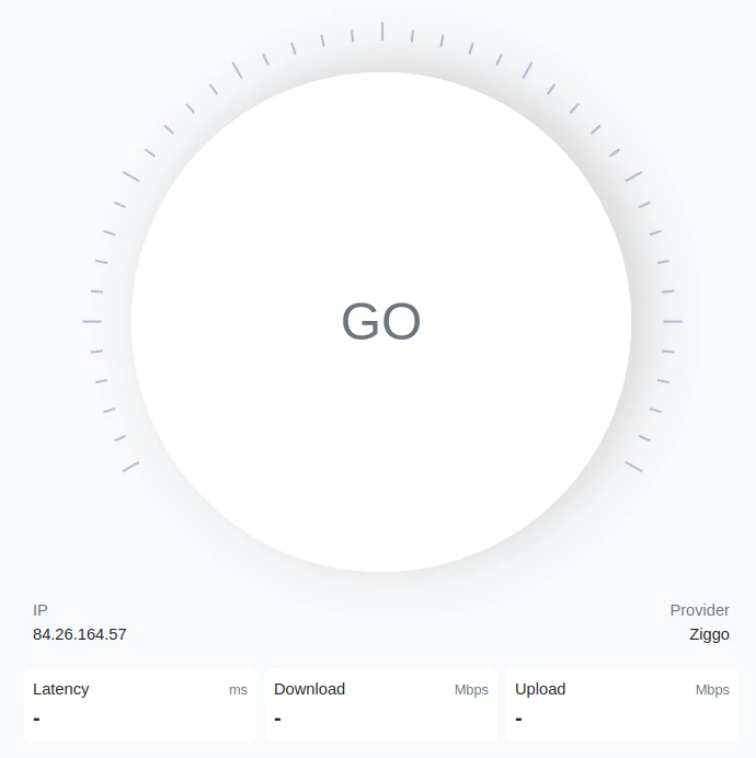 The speedtest.co.za speed test has a clean interface, with a large Go button