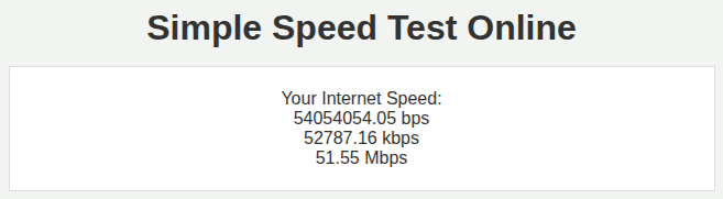 The results of the Simple Speed Test Online speed test