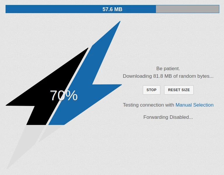 The progress indicator of the TestMy.net speed test