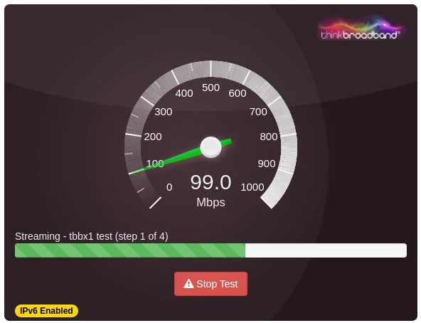 When the Think Broadband Speed Test is running you might stop the test by pressing the "Stop Test" button