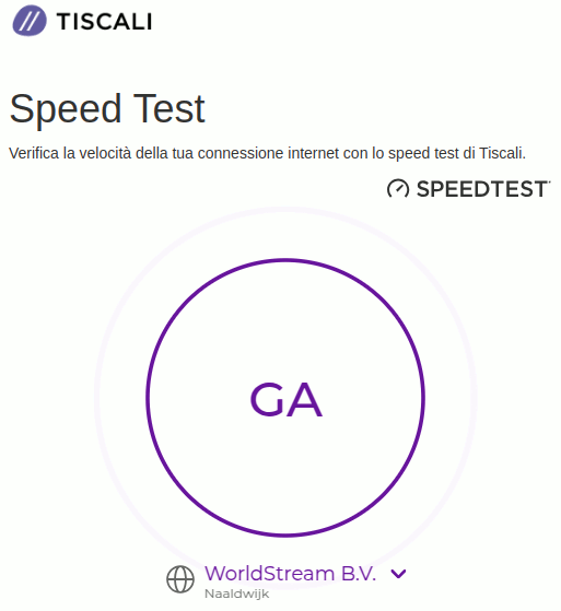 The homepage of the Tiscali Italia speed test