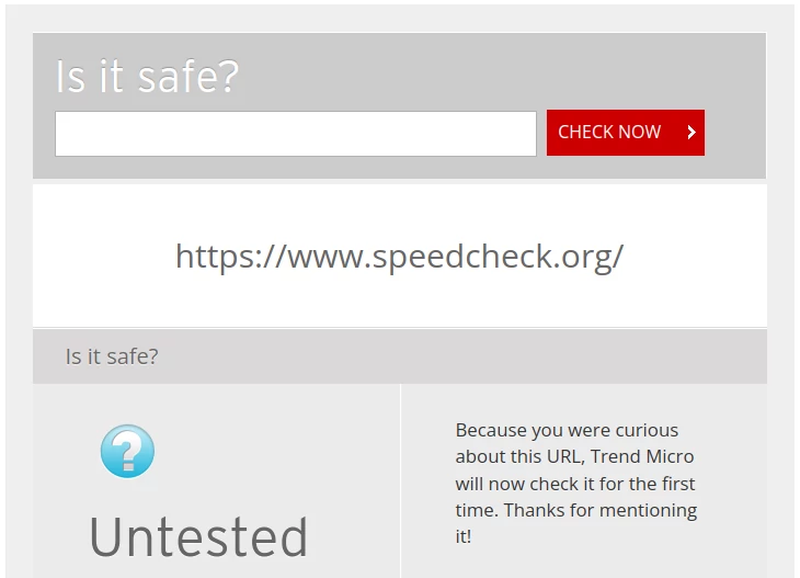 Speedcheck.org has not been tested by Trend Micro yet