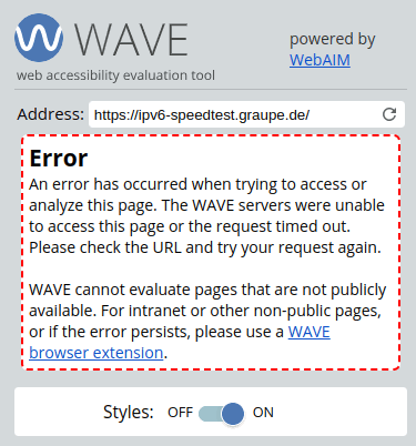 Wave was not able to test this speed test, which resulted in an error