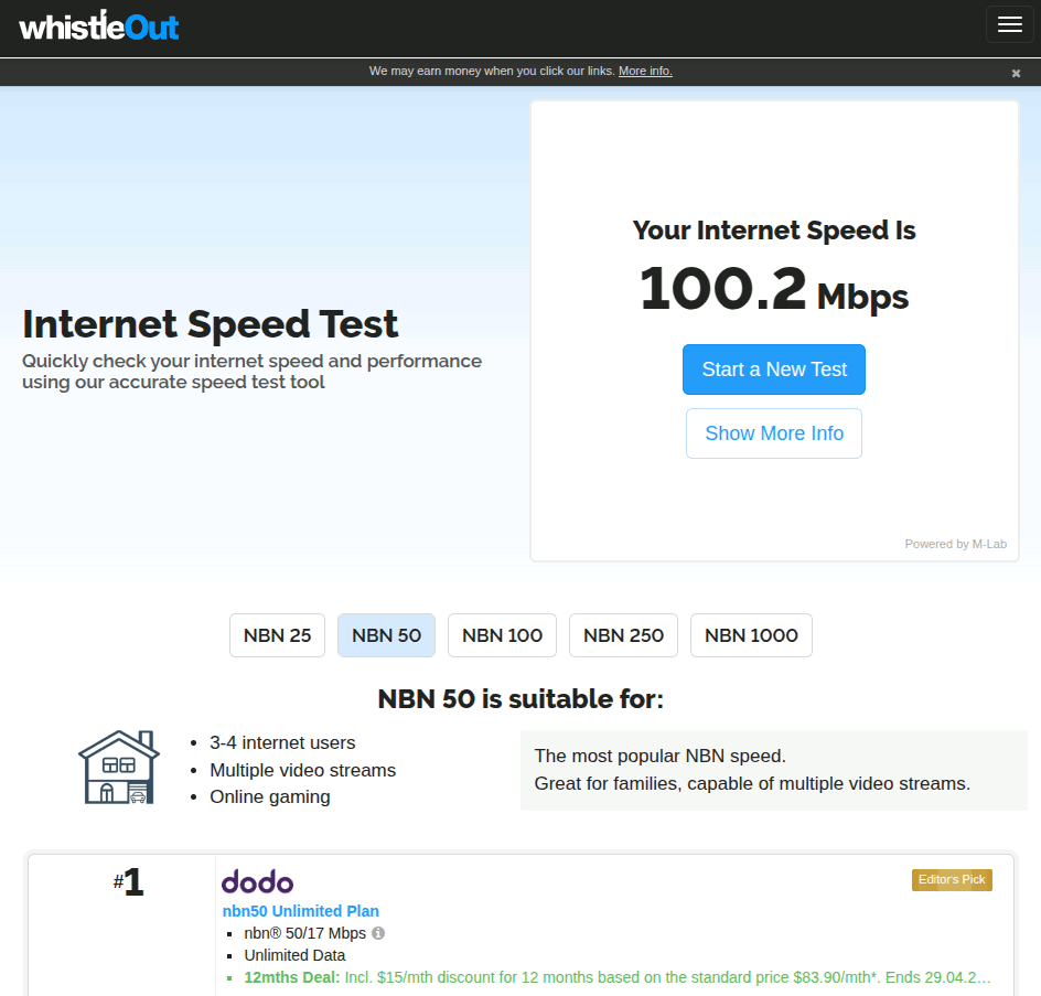 The Australian version of the WhistleOut Speedtest is almost the same as the Canadian version