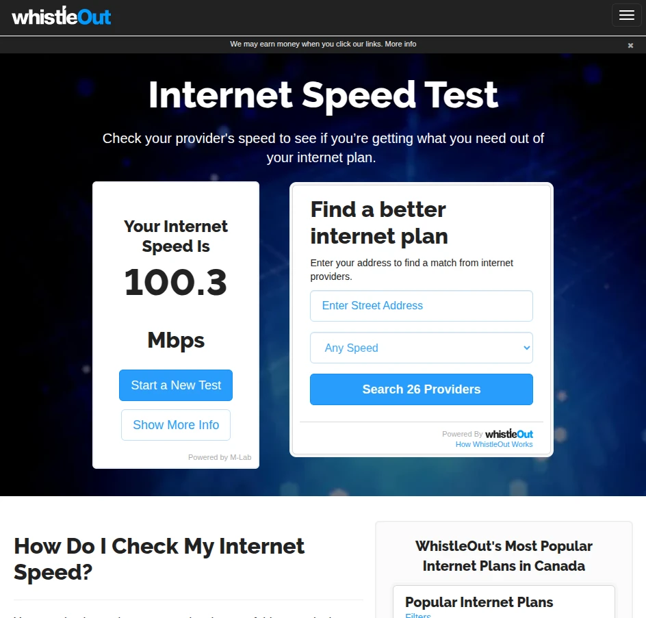 The Canadian version of the WhistleOut Speedtest is almost the same as the Australian version